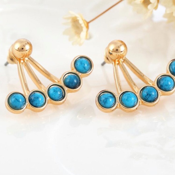 Turquoise Climber Bohemian Hippie 925 Sterling Silver Stone Minimalist Earring - Picture 4 of 6